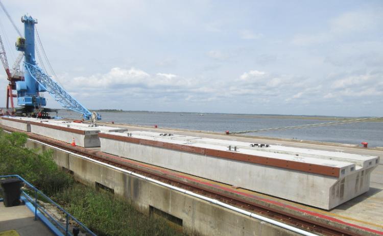 These docks will be installed in the northern basin of the Fernandina Harbor Marina. The docks are currently being stored at the Port of Fernandina. Work on the northern basin is slated to begin in mid-May, and the entire marina project is scheduled to be finished by July 1. JULIA ROBERTS/NEWS-LEADER