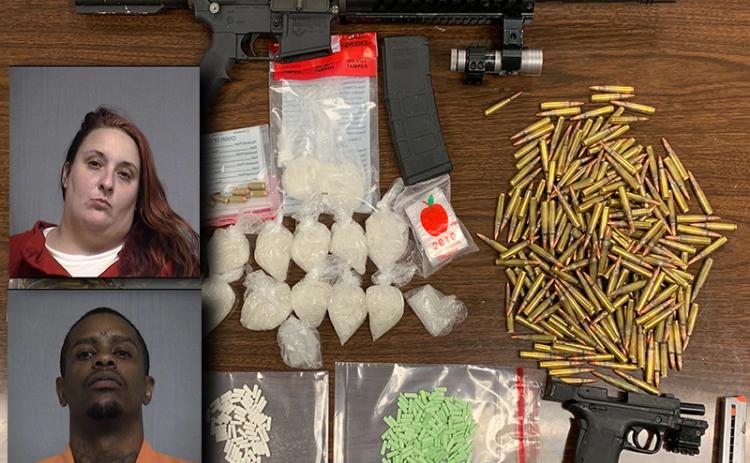 Gay's and Broderway's mugshots along with the drugs and guns displayed by the Nassau County Sheriff's Office. NCSO