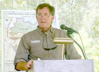DNR Commissioner Mark Williams speaks at Ceylon/Cabin Bluff ceremony earlier this week.