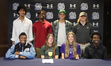 Seated are Xavier Holzendorf, Emily Turley, Mallory Ivey, Quan Floyd; standing, Saige Roche, Tyre Young, Cameron Hopkins and Jake Lindsey. (Andy Diffenderfer, Tribune & Georgian)