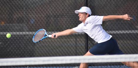 The Wildcats' Hunter Rowe won his singles match Tuesday. (Andy Diffenderfer, Tribune & Georgian)