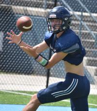 Tyler Mapel looks in a reception at a recent Camden County High practice. (Tribune & Georgian, Andy Diffenderfer)