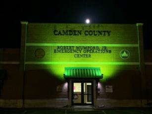 Camden County Emergency Operations Center is illuminated in green for Operation Green Light 2022. 