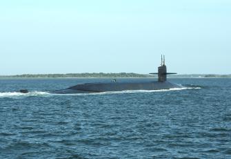 The ballistic missile submarine USS Wyoming (SSBN 742) returns to Naval Submarine Base Kings Bay in Georgia on June 28, 2014, following routine operations.