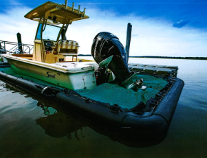 A vessel sits perched in the sort of SeaPen dock system county commissioners approved for use by the Camden County Sheriff’s Office.