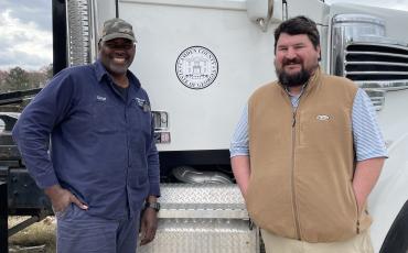 Camden County Solid Waste Department Operations Manager Cyrus Roberts, left, was named the county’s Employee of the Quarter. With Roberts is Solid Waste Director Campbell Smith.