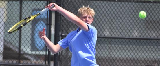 Will Chastain (pictured from the Wildcat Invitational) won in singles and joined Cannon Nethercott for a doubles victory Tuesday at Creekside. (Andy Diffenderfer, Tribune & Georgian)