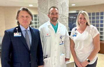 Southeast Georgia Health System’s Stroke Program received recertification. From left are Rehabilitation and Sports Medicine Services Director Paul Trumbull, Southeast Georgia Physician Associates-Neurology Dr. Phillip P. Amodeo and Stroke Program coordinator Cynthia Gahm.