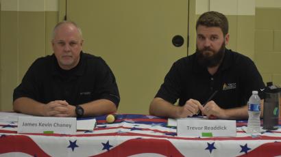 Camden County Sheriff Republican candidates James Kevin Chaney, left, and Trevor Readdick faced off during a candidate forum Tuesday at the Camden County Recreation Center.