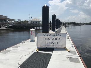Julia Roberts/News-Leader Some docks on the northern basin of the Fernandina Harbor Marina are closed to eliminate any confusion on the part of boaters, according to Marina Manager Joe Spring, who said having the docks open gives the impression that the fueling station, located in the northern basin, is also open. No fuel has been sold since Hurricane Matthew hit in October 2016.  Julia Roberts/News-Leader
