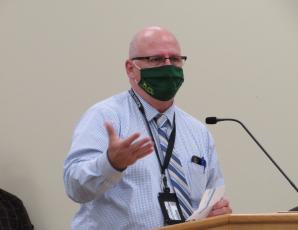 Assistant Schools Superintendent Mark Durham gave a report to the Nassau County School Board on the positive cases of the novel coronavirus detected so far in the district after being given permission to do so by the Florida Department of Health. JULIA ROBERTS/NEWS-LEADER