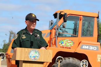 Nassau County Sheriff Bill Leeper speaks during a groundbreaking ceremony for the law enforcement and fire rescue training facility off County Road 108.
