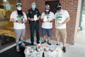 The Bearded Villains Volunteer Group delivers a little over 100 beanie babies, sanitized and prepackaged, to the Nassau County Sheriff’s Office for deputies to distribute to children in the community. These were donated by Katherine Hargesheimer and her family. 