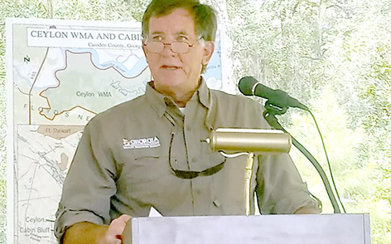 DNR Commissioner Mark Williams speaks at Ceylon/Cabin Bluff ceremony earlier this week.