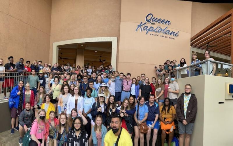 CCHS students pose for a group photo during their trip to Hawaii this week for the 80th anniversary ceremonies to remember the attack on Pearl Harbor.