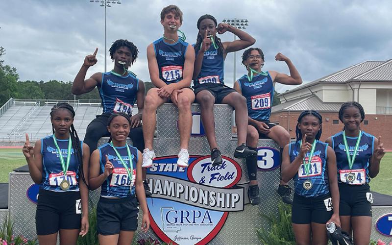 Camden PSA track and field athletes visited the winner’s circle often at the Georgia Recreation and Park Association Class B/C meet last weekend in Jefferson. (Submitted photo)