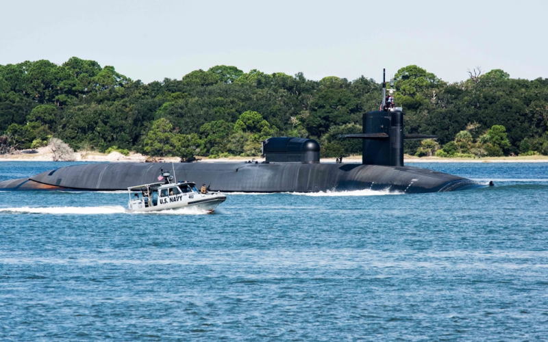 The Ohio-class guided-missile submarine USS Georgia departs Naval Submarine Base Kings Bay to conduct routine operations