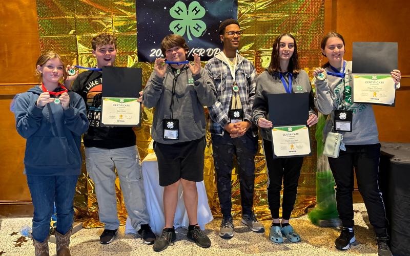 Camden County 4-H’ers, from left, Emma Kolb, Gavin Greene, Oliver Guynes, Xavien Gray, Madison McDonald and Megan McDonald recently competed in the District Project Achievement competition.