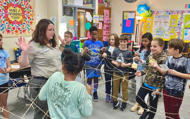 Okefenokee Swamp Park environmental science education coordinator Katie Antczak visited Mary Lee Clark Elementary School to teach fourth-graders about the swamp’s ecosystem.
