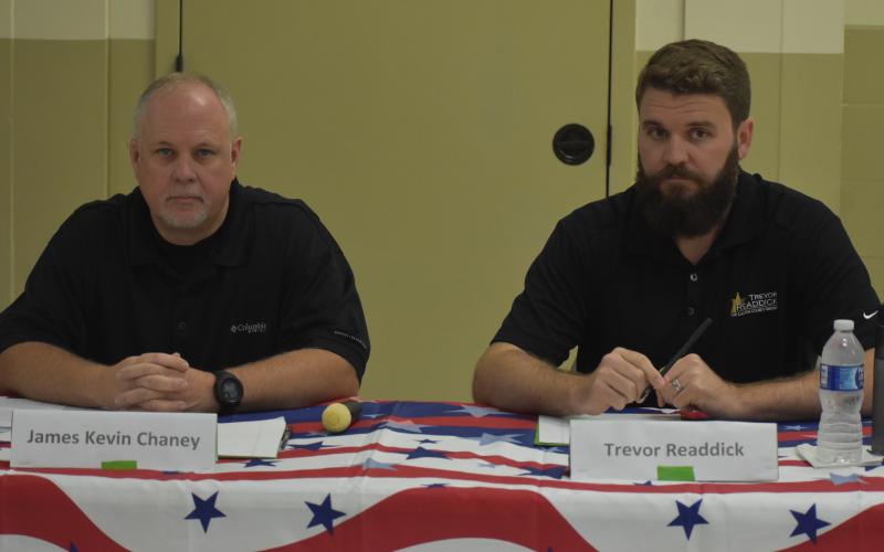 Camden County Sheriff Republican candidates James Kevin Chaney, left, and Trevor Readdick faced off during a candidate forum Tuesday at the Camden County Recreation Center.
