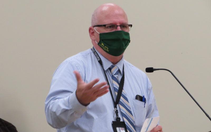 Assistant Schools Superintendent Mark Durham gave a report to the Nassau County School Board on the positive cases of the novel coronavirus detected so far in the district after being given permission to do so by the Florida Department of Health. JULIA ROBERTS/NEWS-LEADER
