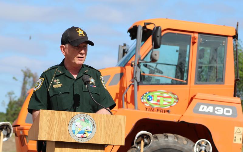 Nassau County Sheriff Bill Leeper speaks during a groundbreaking ceremony for the law enforcement and fire rescue training facility off County Road 108.