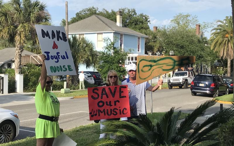 A few protestors appeared outside Fernandina Beach City Hall in support of the local live music scene, but were gone by the time the matter was discussed by the City Commission. 