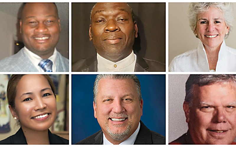 New Barnabas board members are, clockwise from top left, Bishop Dwayne Campbell, Bishop Thomas Coleman, Liza Cotter, Pastor Dan Search, Ed Hubel and May Lyn Gulmatico.