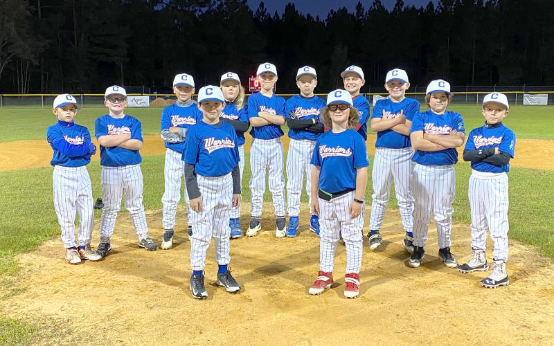 The Warrior Red 10U team dons blue jerseys in support of the Juvenile Diabetes Research Foundation. Two of the teammates have diabetes and the team joined together to raise awareness.